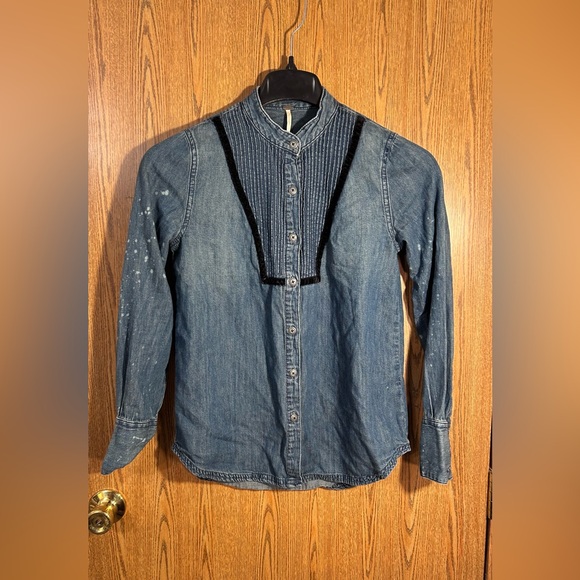 Free People Tops - Free People Chambray Pintuck Bib Denim Shirt